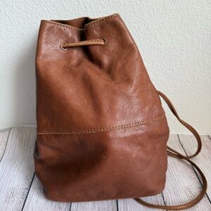 FOSSIL Brown Leather Drawstring Bucket Bag